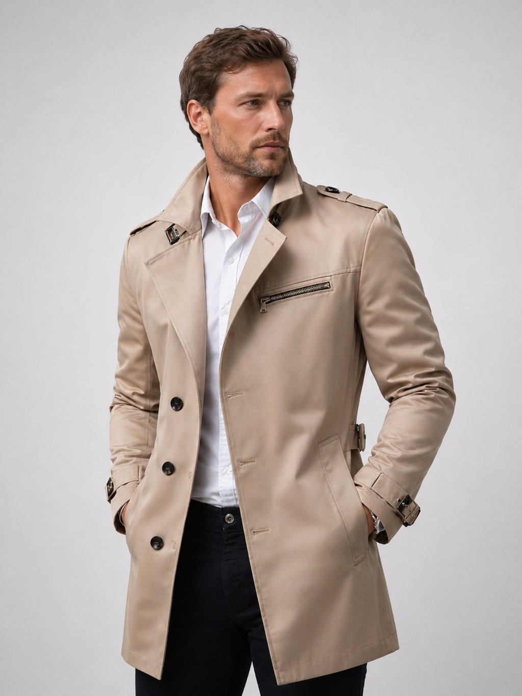 Men’s Belted Trench Coat – Classic Tailored Style