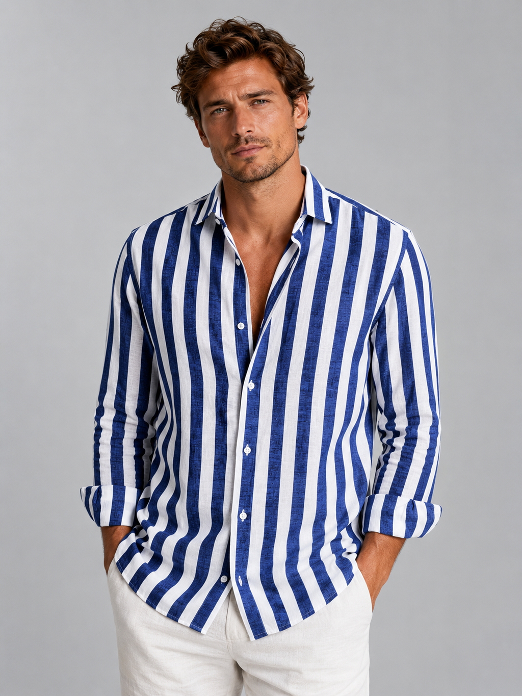 Men’s Striped Linen Look Shirt – Relaxed Summer Button-Up Style