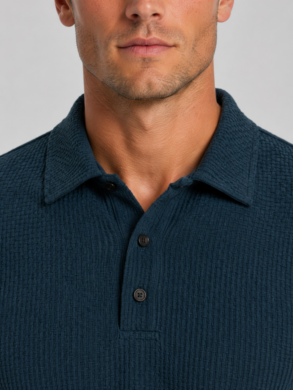 Men's Textured Knit Polo Shirt – Smart Casual Summer Style