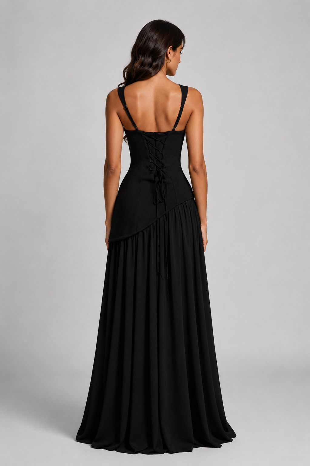 Women’s Draped Satin Feel Maxi Dress – Sculpted Elegant Silhouette
