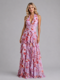 Women’s Floral Halter Maxi Dress – Wedding Guest Evening Gown