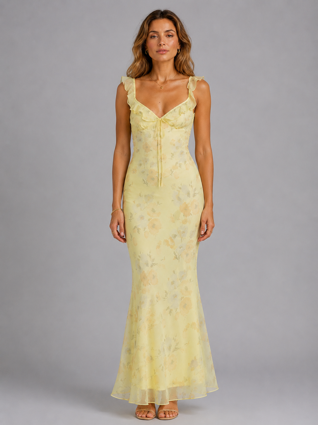 Women’s Floral Maxi Dress – Ruffle Strap Summer Style