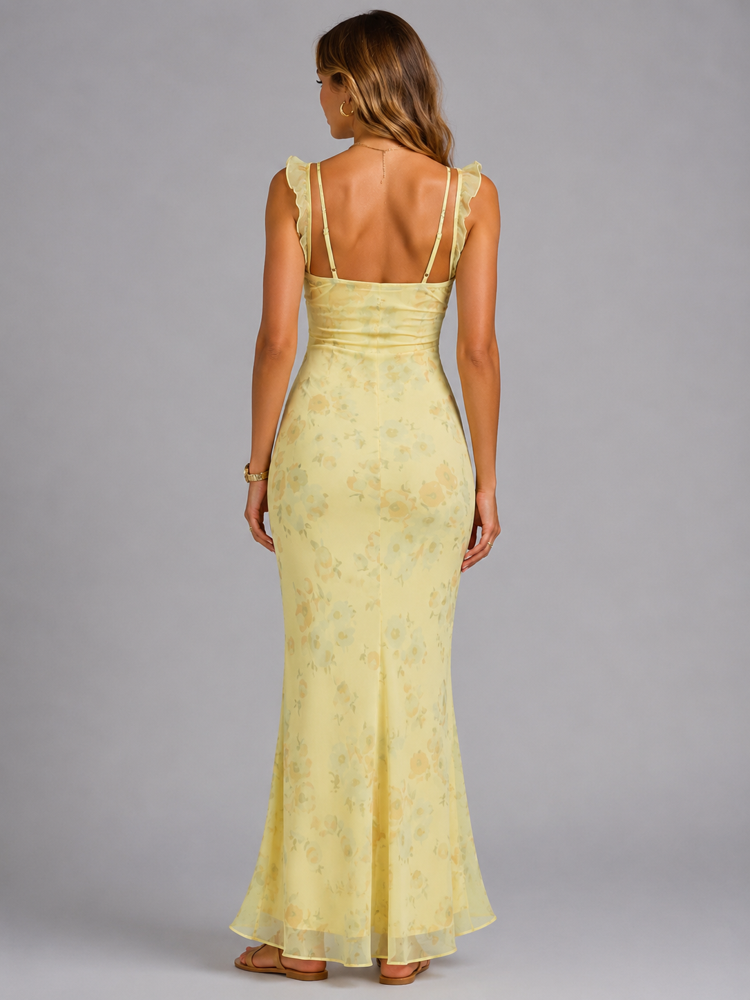 Women’s Floral Maxi Dress – Ruffle Strap Summer Style