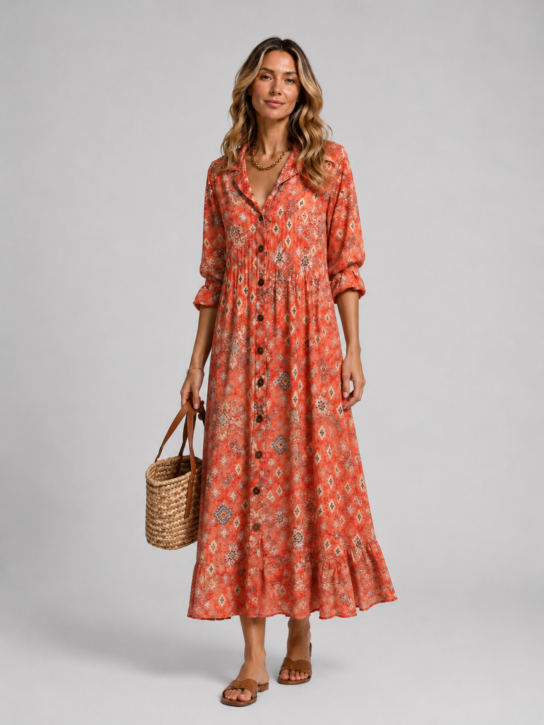 Women’s Printed Shirt Dress – Relaxed Flattering Fit
