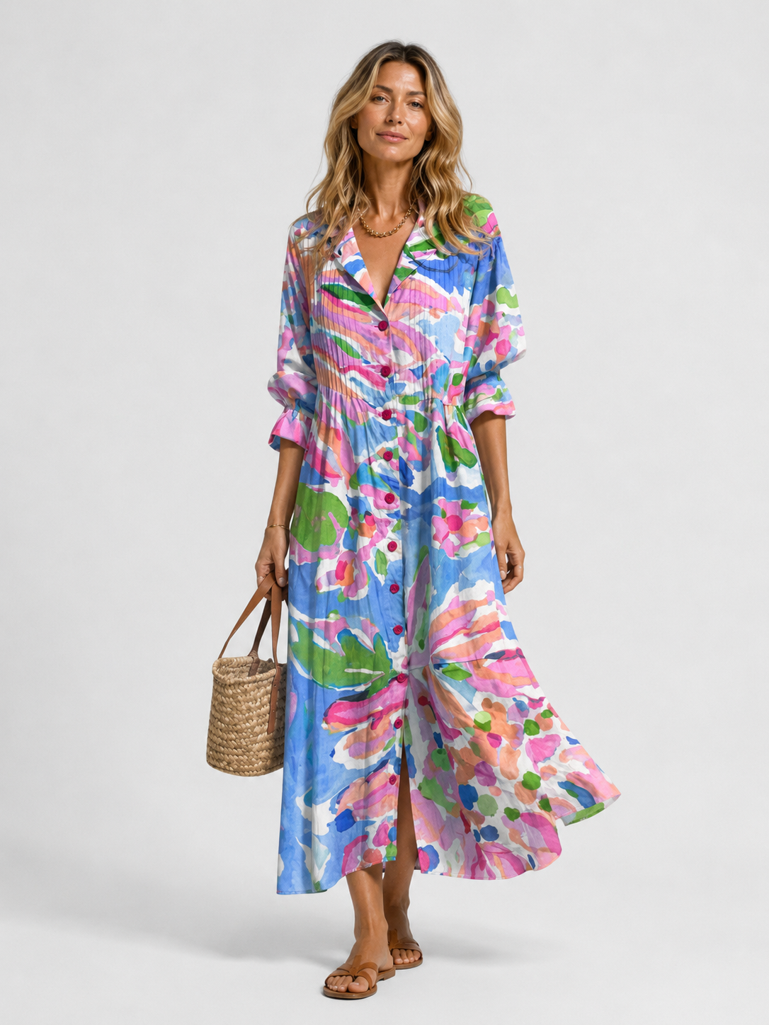 Women’s Printed Shirt Dress – Relaxed Flattering Fit