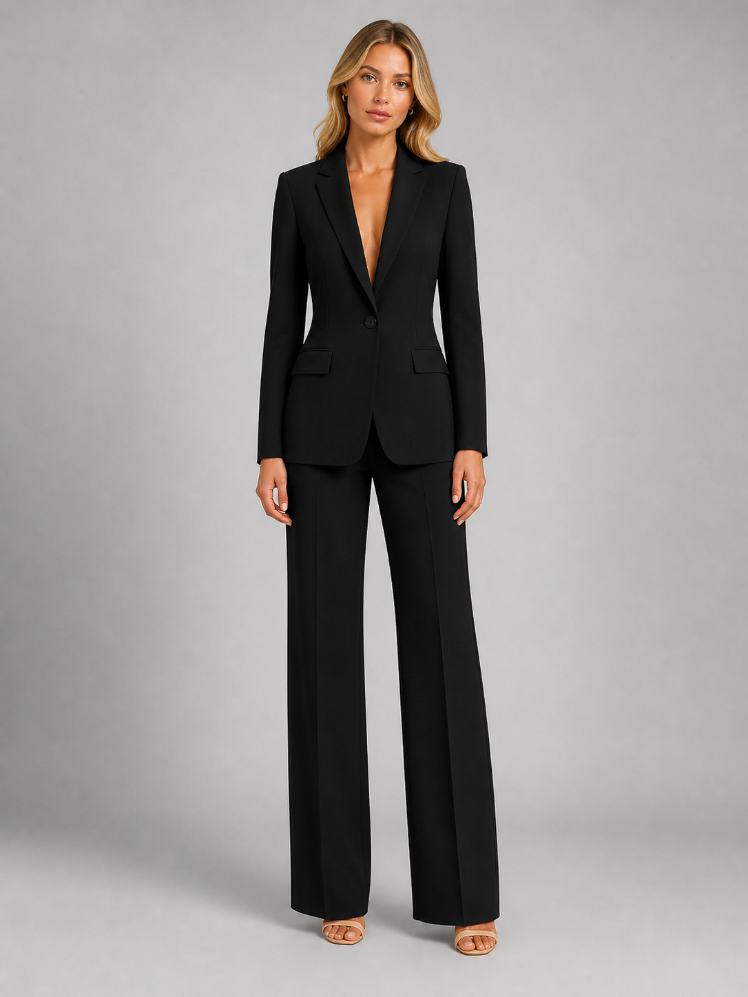 Women’s Tailored Blazer and Wide-Leg Trousers Set – Smart Occasion Style